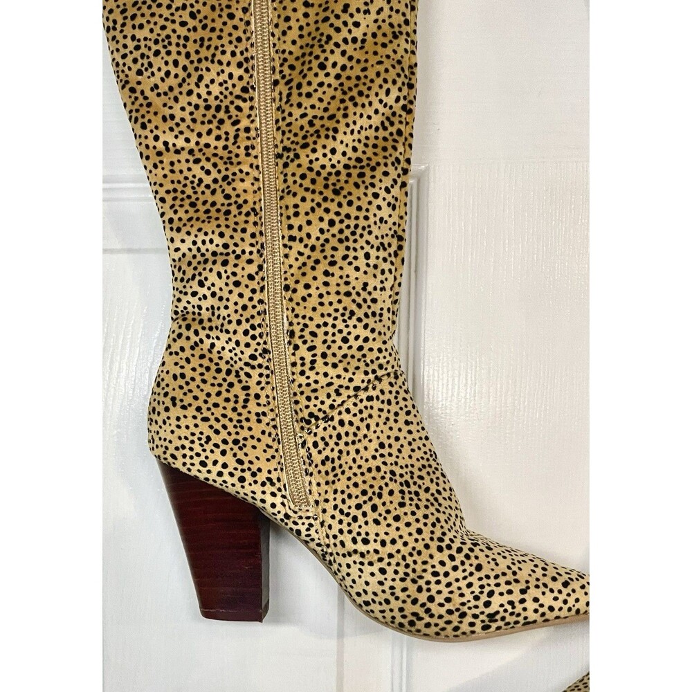Crown & Ivy Cheetah Print Knee-High Boots | Pointed Toe Block Heel | Size 6 - Picture 4 of 16